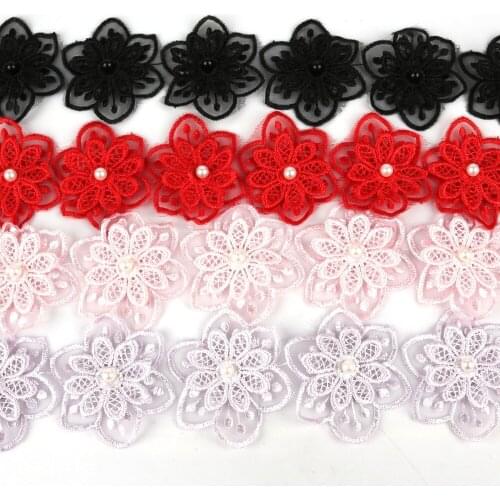 Pearl Flower Soluble Organza Lace Trim Knitting Wedding Embroidered DIY Handmade Patchwork Ribbon Sewing Supplies Crafts