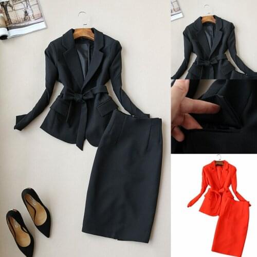 Two Pieces Set slim Blazer And pencil Skirt Suit 2020 Fall Spring Officer Women Business Elegant Suits office lady