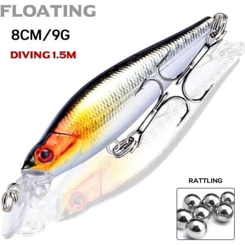1pcs Hard Minnow Fishing Lure 8cm 8g Topwater Crankbait Wobblers Isca Artificial Bait For Bass Carp Pikes Lures H001