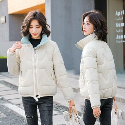 Beardon Winter Womens Short Padded Jacket Glossy Down Cotton Loose Stand-Up Collar Lightweight Coat 2021 New