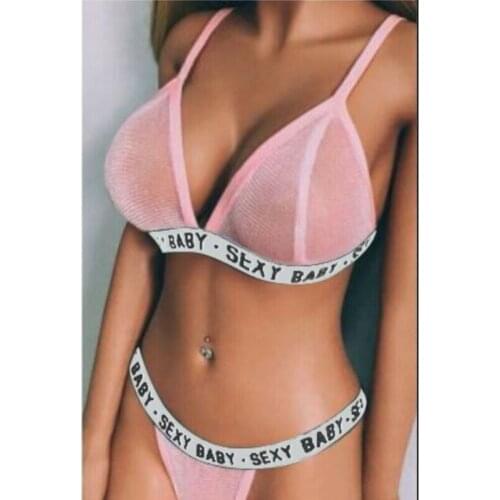 2019 Fashion See-through Women Bikinis Sets Swimwear Halter Lace Bralette Bra G-String Briefs 2Pcs Sets Sexy Ladies Beachwear