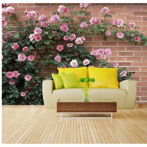 3d customized wallpaper Roses on the wall with green leaves 3D TV backdrop 3d wall murals Home Decoration