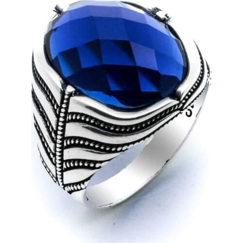 925 sterling silver Blue Zircon Stone Mens Ring