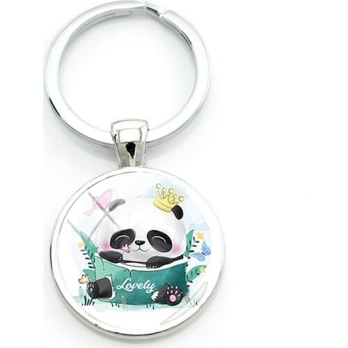 TAFREE Cute Reading Panda Key Ring National Protected Animals Cartoon Photos Keychains Boys Girls Glass Dome Classic Jewelrys