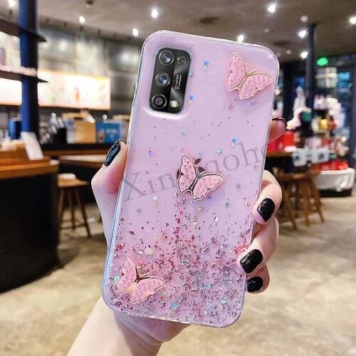 Phone case Realme 7 Pro butterfly Soft Transparent Bling Glitter Realme7 Pro cover