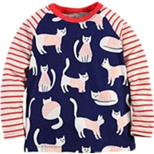 Little Maven New Autumn Spring Children Clothing Lovely Long- sleeved O-neck Cats Quality Striped Cotton Girls Casual Tshirt