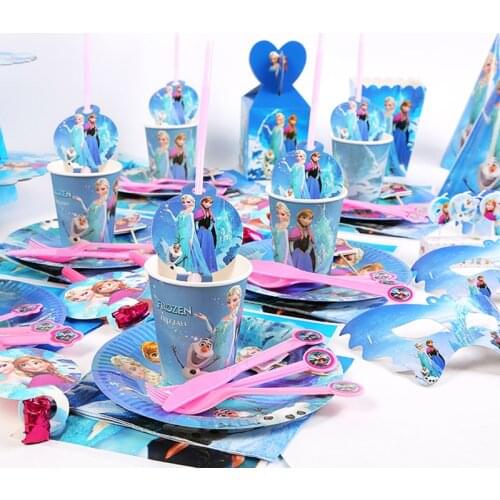 Disney princess Frozen Anna Elsa Anime Theme children Birthday Party Decorations Disposable Party Tableware Supplies Set 2A06