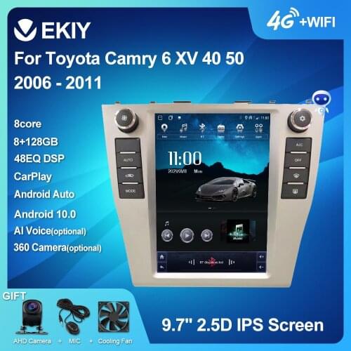 EKIY Android 10 2din Autoradio For Toyota Camry 6 XV 40 50 2006 - 2011 Car Multimedia Tesla Vetical Screen Navigation Stereo DVD