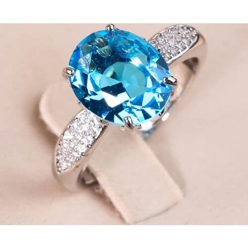 Elegant Female Party Accessories Ring Bright Sky Blue Stone Rings For Women Luxury Cubic Zirconia Fashion Jewelry Wholesale