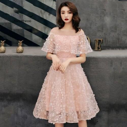 Elegant Appliques Knee Length Formal Gowns 2020 Ruffles O-neck A-line Vestidos De Fiesta