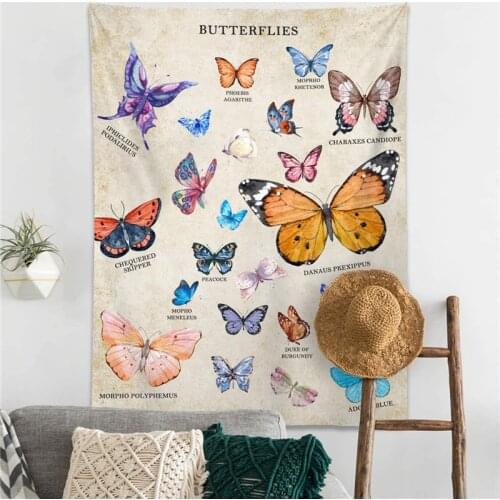Butterfly Tapestry Wall Hanging Vintage Beige Tapestry Wall Room Decor for Bedroom, Living Room Dorm 3 Size