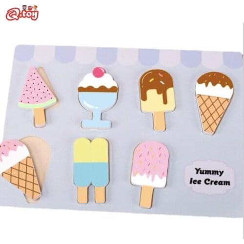 Pretend Play Toys Kitchen Toy Role Play Set Wooden Ice Cream Puzzle Kitchen Toys for Baby Girl Stimulate Wooden Play House Gifts