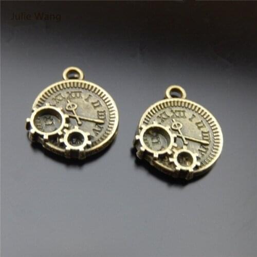 Julie Wang 20pcs Mini Charms Antique Bronze Alloy Vivid Mechanical Clock Pendant Handmade Hanging Zipper Crafts Accessory51437