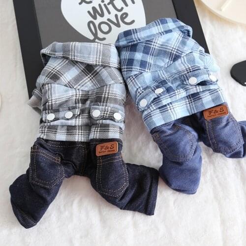 Plaid Denim Pet Dog Clothes Winter Warm Dog Bathrobe Jumpsuits Dog Pajamas Thick Coats Clothing For Dogs Cat Yorkie Maltese