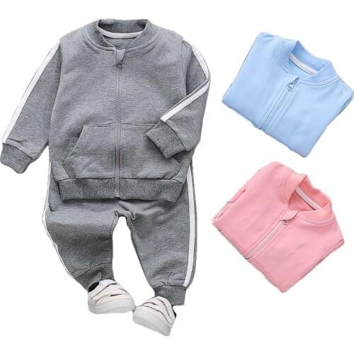 Baby Girls Sports Clothing Set Autumn New Infant Newborn Baby Boy Cotton Zipper Long Sleeve Top + Pants 2-Pce Suit Child Clothes