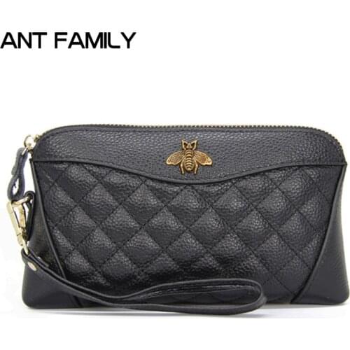 New Genuine Leather Women Wallet Fashion Bee Zippers Bag Long Coin Purse Luxury Brand Female Clutch Ladies Big Capacity Wallets