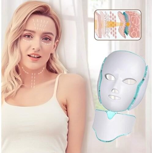 7 Colors Light LCD Face Mask with Neck Skin Rejuvenation Photon Therapy Facial Mask Tightening Skin Care Beauty Wrinkle Removal