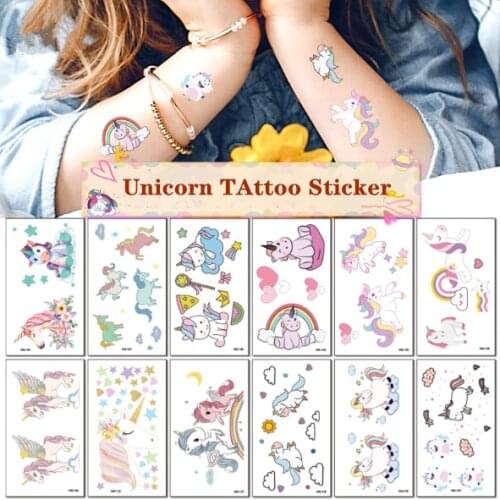 Cute Unicorn Children Temporart Tattoo Sticker Boys Girls Body Arm Art Party Fake Tattoos Rainbow Stickers Baby Tatoo