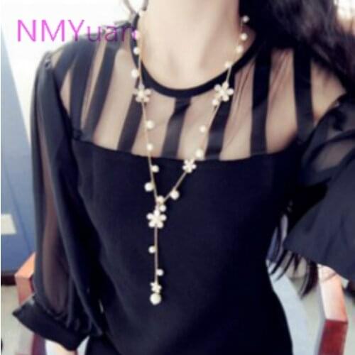 Fashion exquisite romantic flower tassel necklace sweater chain length Korean female accessories wholesale