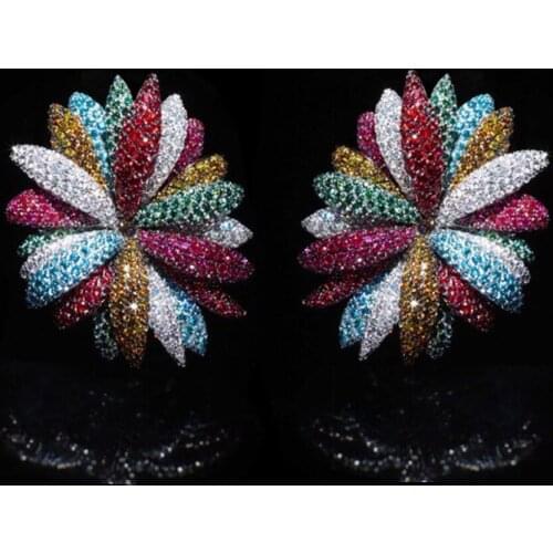 Missvikki Trendy Multicolor Firework Flower Stud Earrings For Women Wedding Cubic Zircon CZ Dubai Indian Bridal Earrings Bohemia