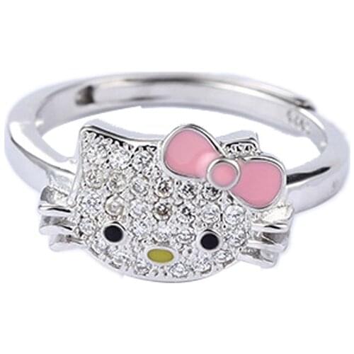 Fashion Platinum Plated Hello Exquisite Kittyed Ring Jewelry Totem Opening Adjustable Engagement Wedding Gift Ring Holiday Gift
