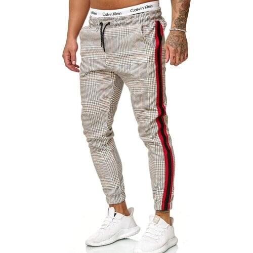 Men Spring Autumn Large Size Loose Leisure Fashion Plaid Small Foot Tie Drawstring Trousers