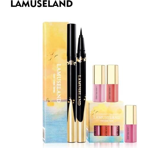 LAMUSELAND Makeup Set 3Pcs/Set Lip Gloss and Waterproof Black Eyeliner Pen #LAS401