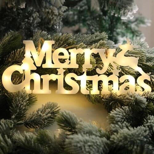 Merry Christmas Letter Warm White LED Light Christmas Tree Ornaments New Year 2022 Party Festival Light Christmas Gift
