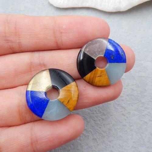 Natural Labradorite With Lapis Lazuli Amazonite Obsidian Intarsia Earrings,22x4mm,6.9g