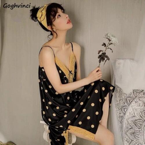 Nightgowns Women Knee Length Backless Sleepwear Cozy Side Split Daily M-3XL Summer Thin Lace Polka Dot Sexy Sweet Feminino Chic