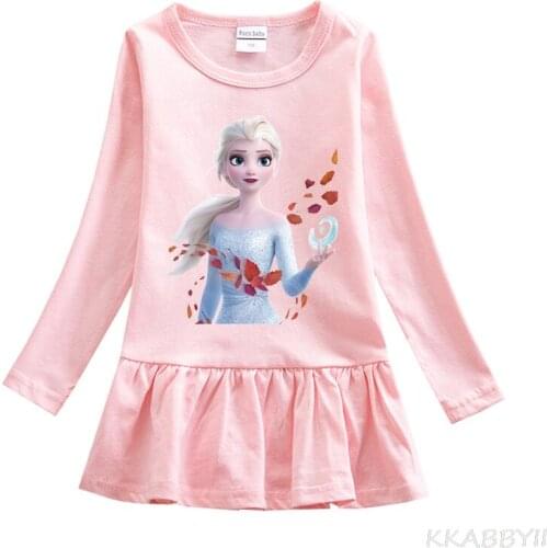 Frozen Spring And Autumn Collection New Childrens Wear Girls Round Collar Cotton Dress 100 Pleated Foreign Baby Skirt