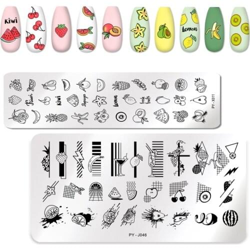 PICT YOU Fruits Nail Stamping Plates Lines Animal Geometry Theme Template Mold Nail Art Stencil Tool