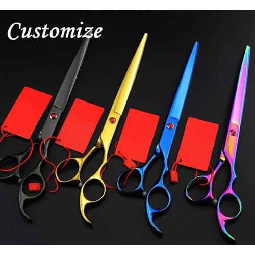 Custom Japan 440c 8 inch colors dog grooming hair scissors Pet barber scisor Animal cutting scissor shears hairdressing scissors