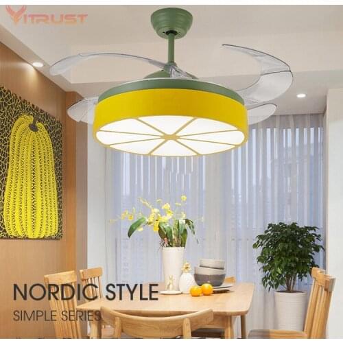Ceiling Fans with Lights Modern 4 Blade Invisible Ceiling Fan Chandelier Light with 3-color Dimming Fan Lights for Dining/Living