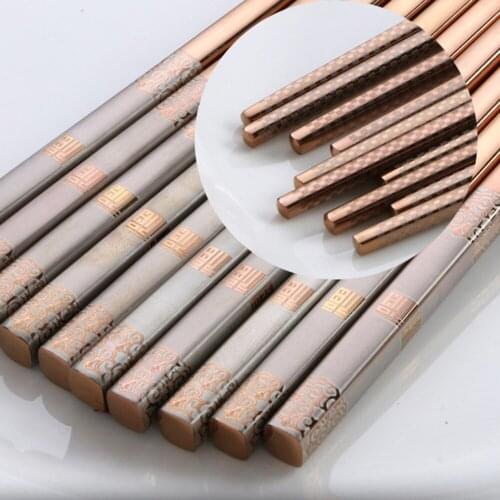 Stainless Steel Gold-plated Chopsticks Hollow Anti-scalding Square Anti-slip Anti-rolling Laser Engraving Chinese Fu Chopsticks