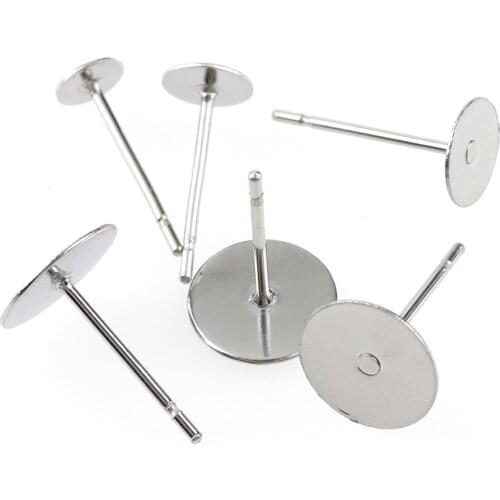 4-8mm 8g Stainless Steel Blank Silver Earring Stud Ear Nail metal Flat Base Cup Posts Earring Findings for DIY Jewelry