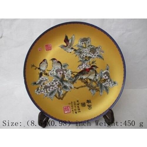 Exquisito cerámica china colorida pintura flores y pájaros Placa de porcelana