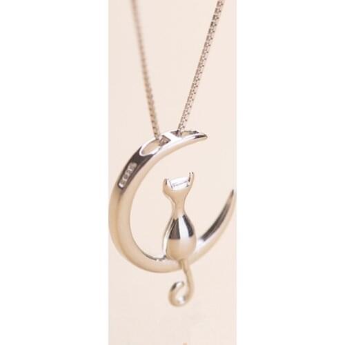 SMJEL New Cute Animal Cat Moon Pendant Necklace for Women Kitten Necklace with Cats Accessories Jewelry Collier Party Gifts