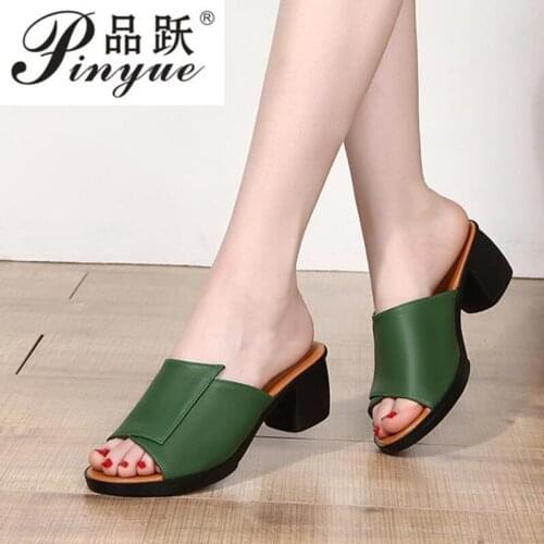 Women Slippers 2020 Ladies Summer Slippers Shoes Women Wedges Heels Fashion Rhinestone Summer Shoes Genuine Leather