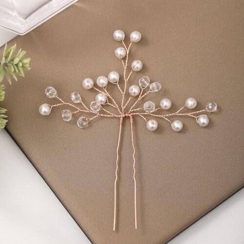 Rose Gold Silver Color Tiaras Hairpins Wedding Bridal Hair Sticks Handmade Crystal Pearl Headpiece Women Hair Jewelry Hot Sale