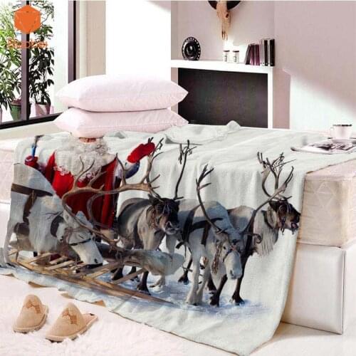 Thicking Santa Sleigh Nap blanket Super Soft Velvet Plush Throw Blanket Art Children blanket Throw Travel Beach Towel Printed