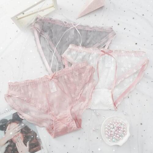 Panties For Women Lace Kawaii Sexy Underwear Transparent Stars Pattern Underpants Female Breathable Mesh Briefs Panty Lingerie