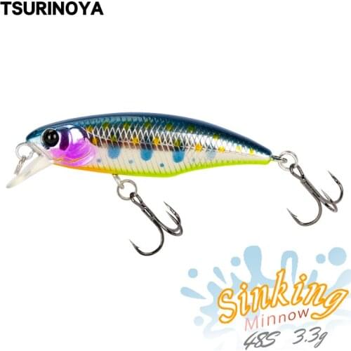 TSURINOYA Fishing Lure DW69 48S 48mm 3.3g Sinking Minnow Bait 12# Treble Hook Fishing Wobblers Jerkbait Bass Pesca Lure Swimbait