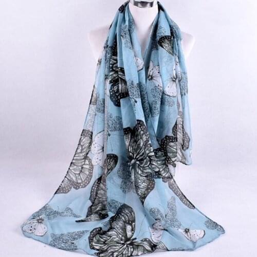 2020 Autumn Winter Big butterfly Voile scarf silk square hijab cool shawl ladies foulard femme headband hair bufanda mujer shawl
