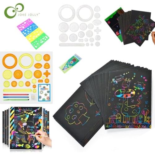 Magic Color Rainbow Scratch Art Paper Card Set Graffiti Stencil Drawing Stick DIY Art Painting Toy Children Education Toys DDJ