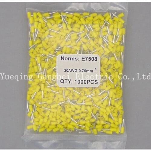Yellow E7508 Wire Copper Crimp Connector Insulated Cord Pin End Terminal 20AWG 0.75mm