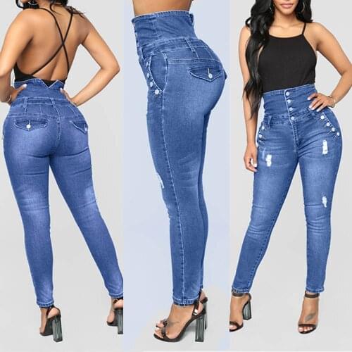 Women Denim Skinny Trousers Ripped Jeans For Women Hole Vintage Pencil Pants High Elasticity Stretch Trousers 2021 #T3G