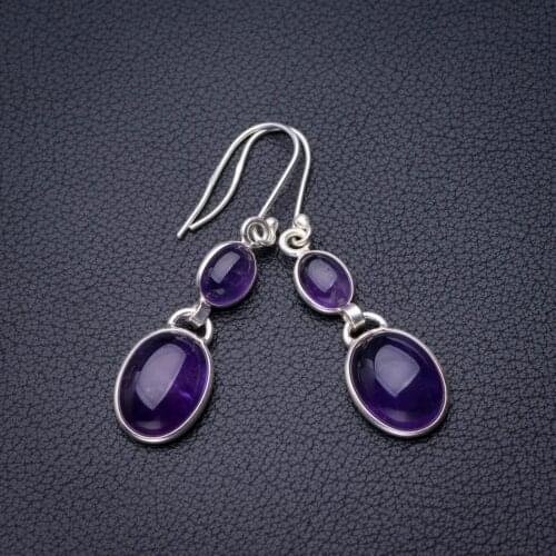 StarGems Natural Amethyst Handmade 925 Sterling Silver Earrings 1.75" D7135