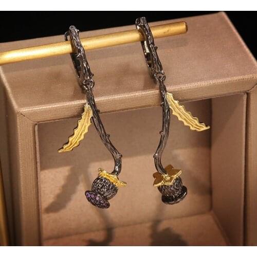 Women Earrings Flower Micro-inlaid Zircon Long Earrings Fashion Geometric Banquet Engaged Earrings Birthday Gift For Girlfriend