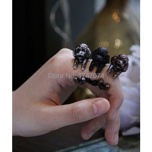Women Poodle Dog Ring Adjustable Open Animal Ring Antique Bronze/ Antique Silver /Black Plated gift idea